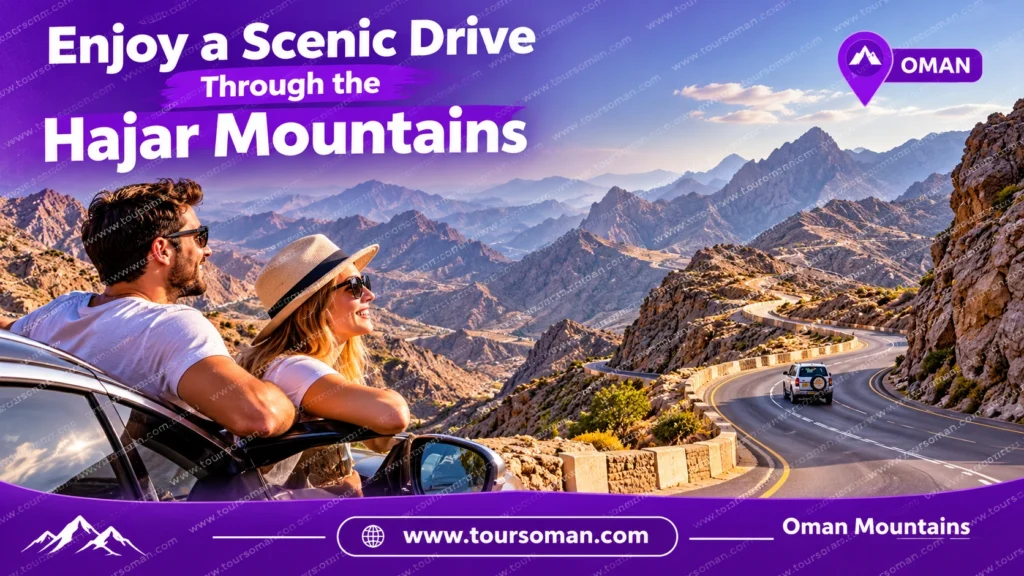 Winding road through the rugged Hajar Mountains in Oman