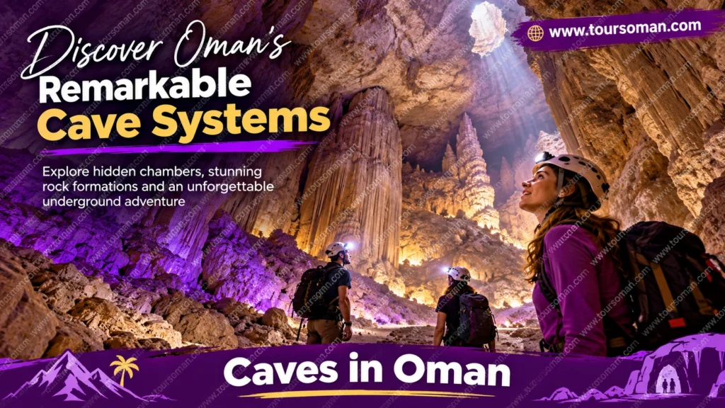 Dramatic underground limestone chamber illustrating Oman's specialist caving adventures