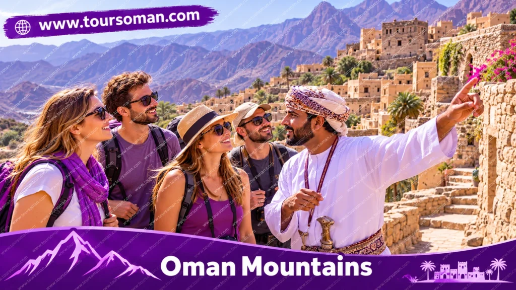 Local Omani guide introducing visitors to a traditional mountain village