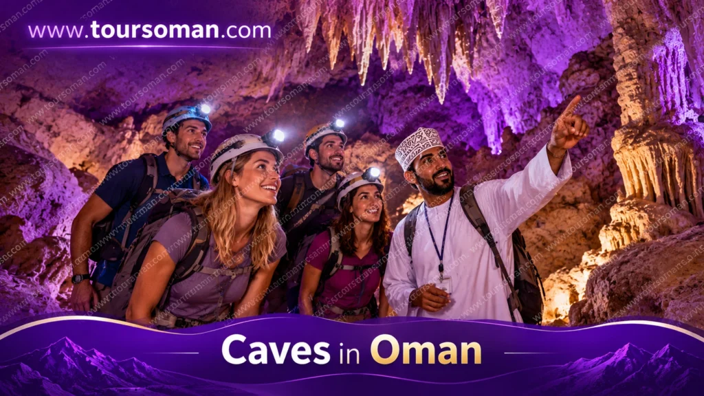 Dramatic cave formations illustrating specialist underground exploration in Oman