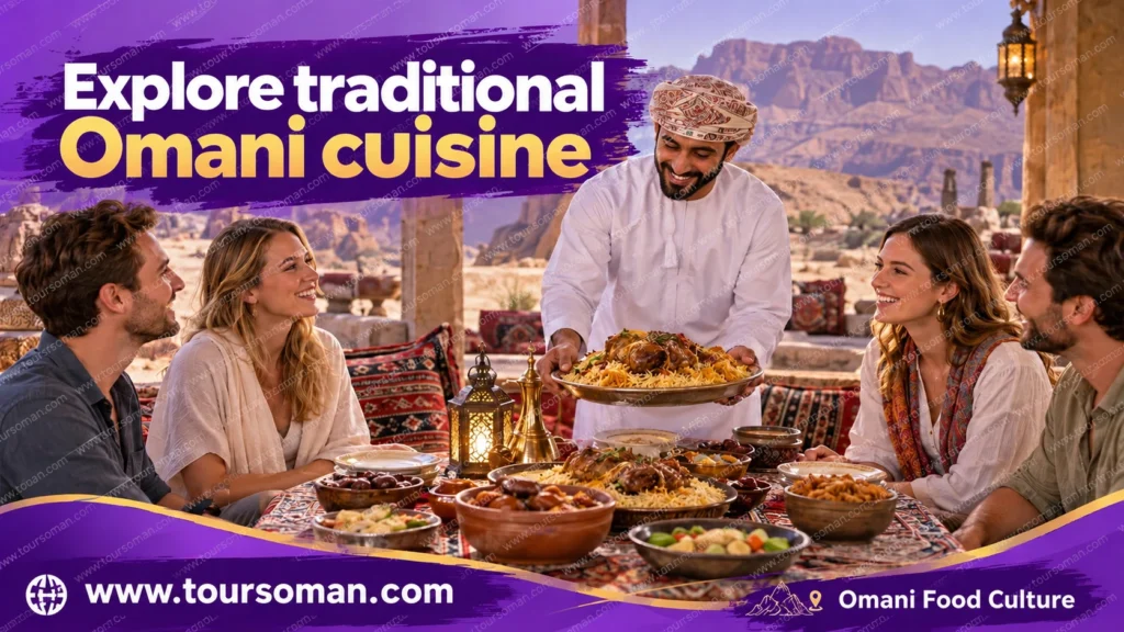 Traditional Omani rice and meat dishes served during a shared cultural dining experience